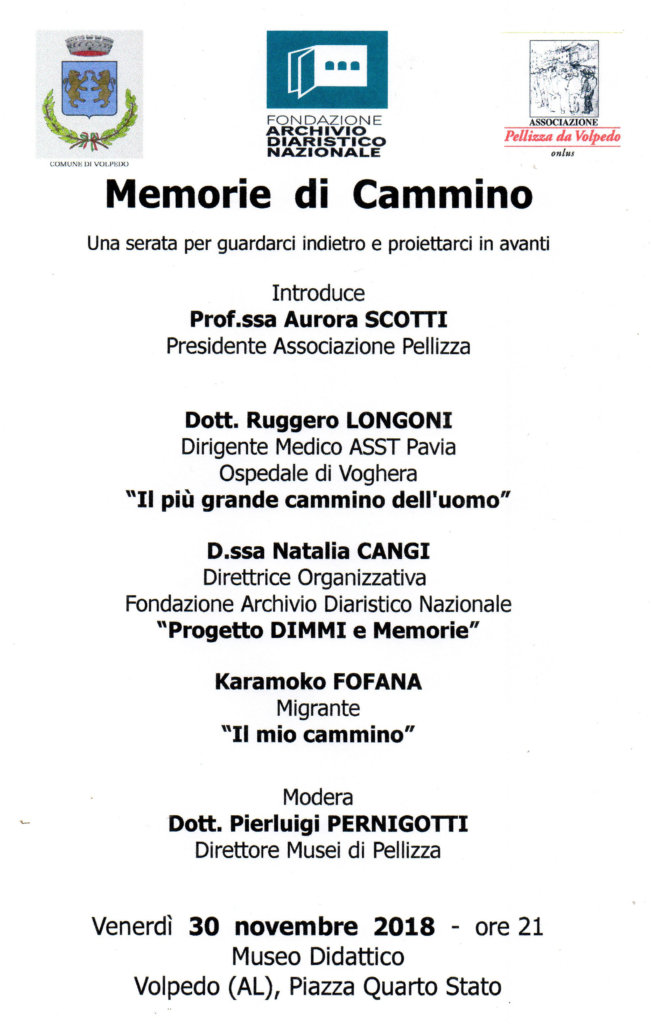 Locandina della serata memorie di cammino a volpedo